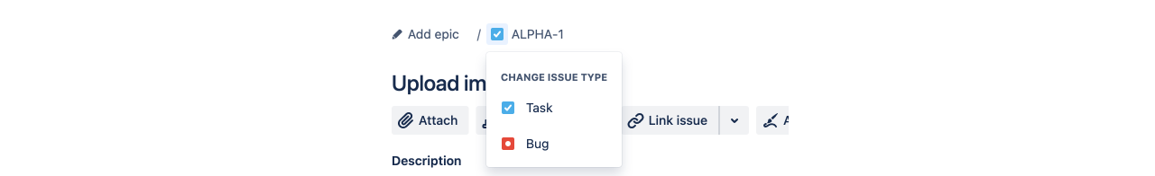 Change the issue type in the issue view