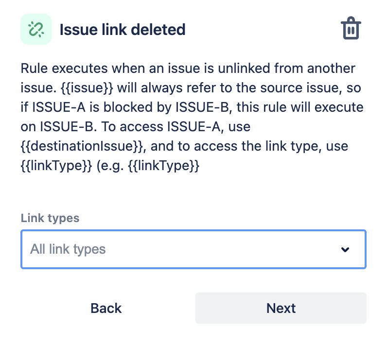 Issue link deleted trigger in automation