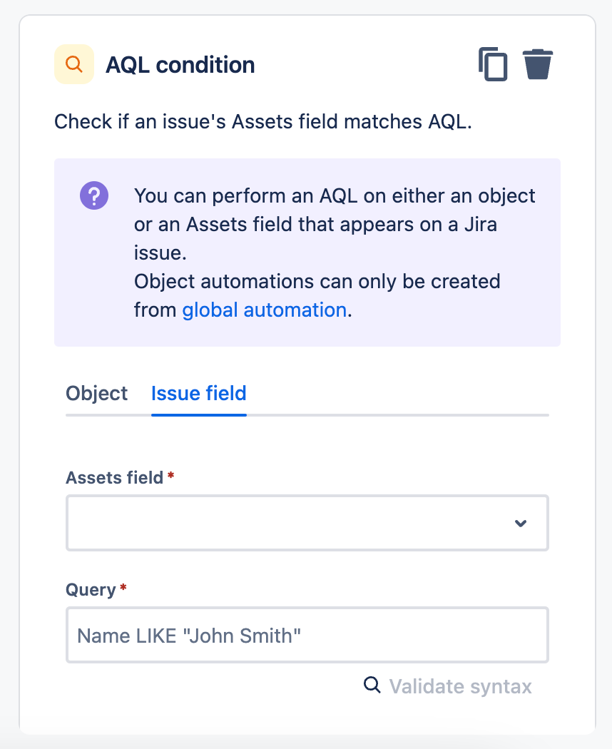 AQL condition component in Jira Service Management automation
