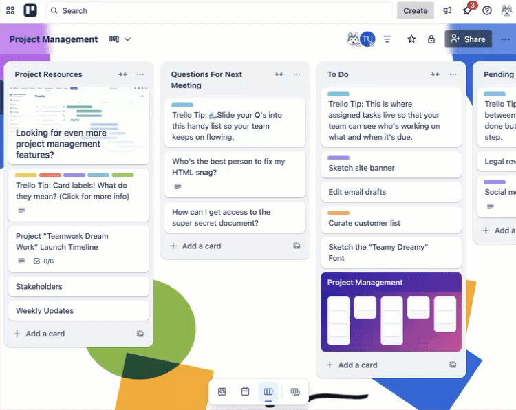 Trello のボード ビュー メニューからカレンダー ビューにアクセスする