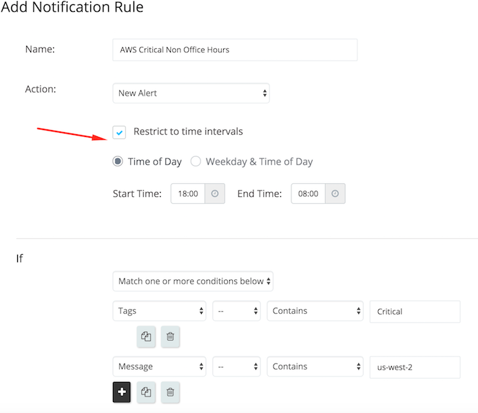 A screenshot showing some settings to Opsgenie's notification rules.
