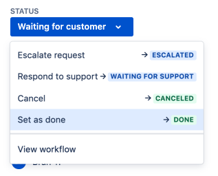 Workflow status dropdown when a status is selected