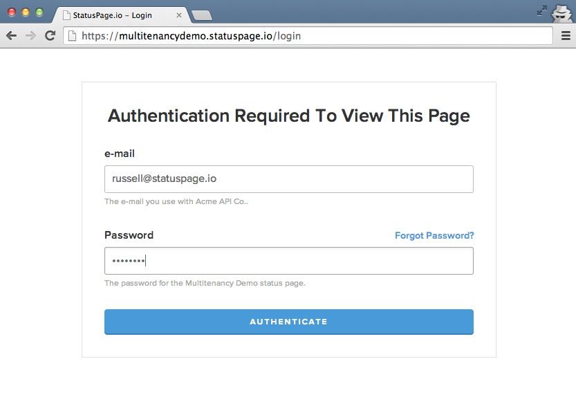 screenshot of required authentication