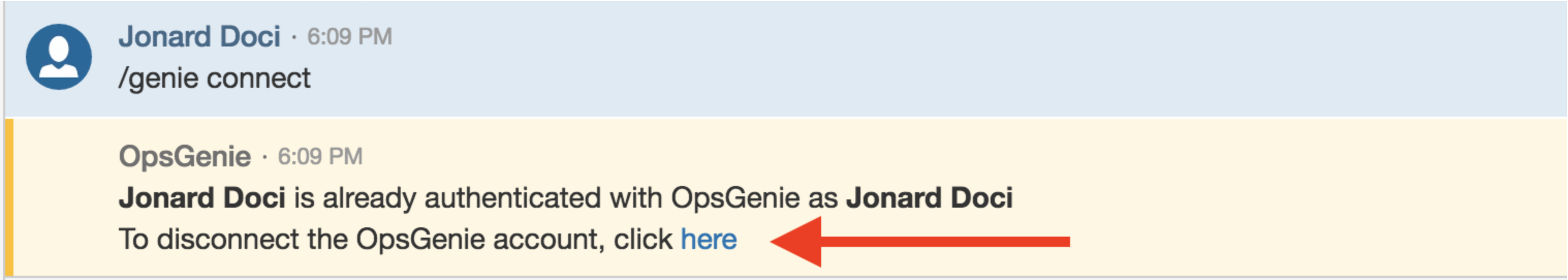 A screenshot that shows how to disassociate existing Opsgenie account.