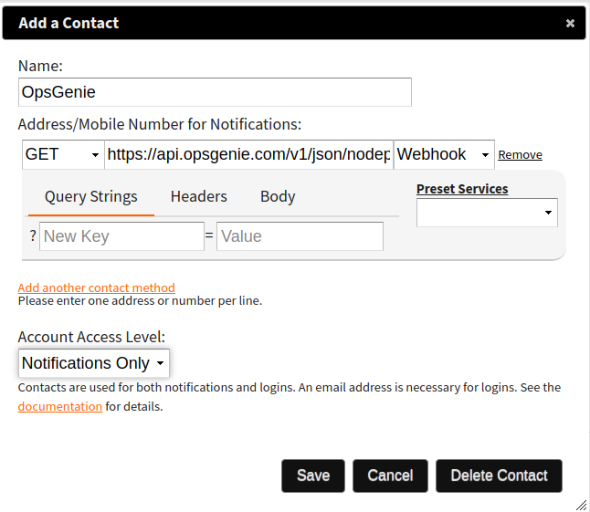 Adding an Opsgenie webhook to NodePing