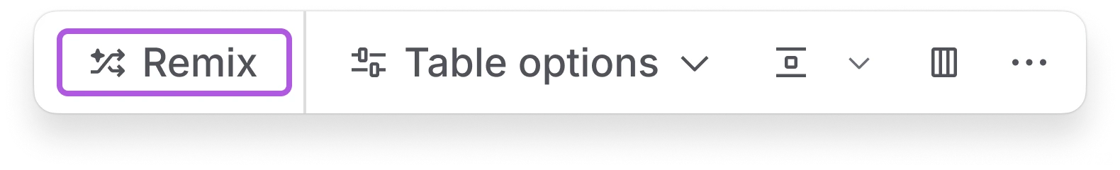 The floating toolbar for a table with the Remix option highlighted.