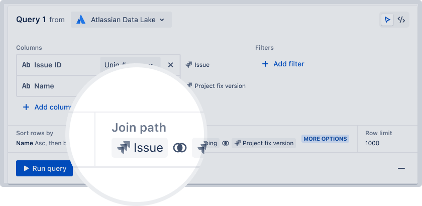 Highlights "Join path" panel in visual mode query