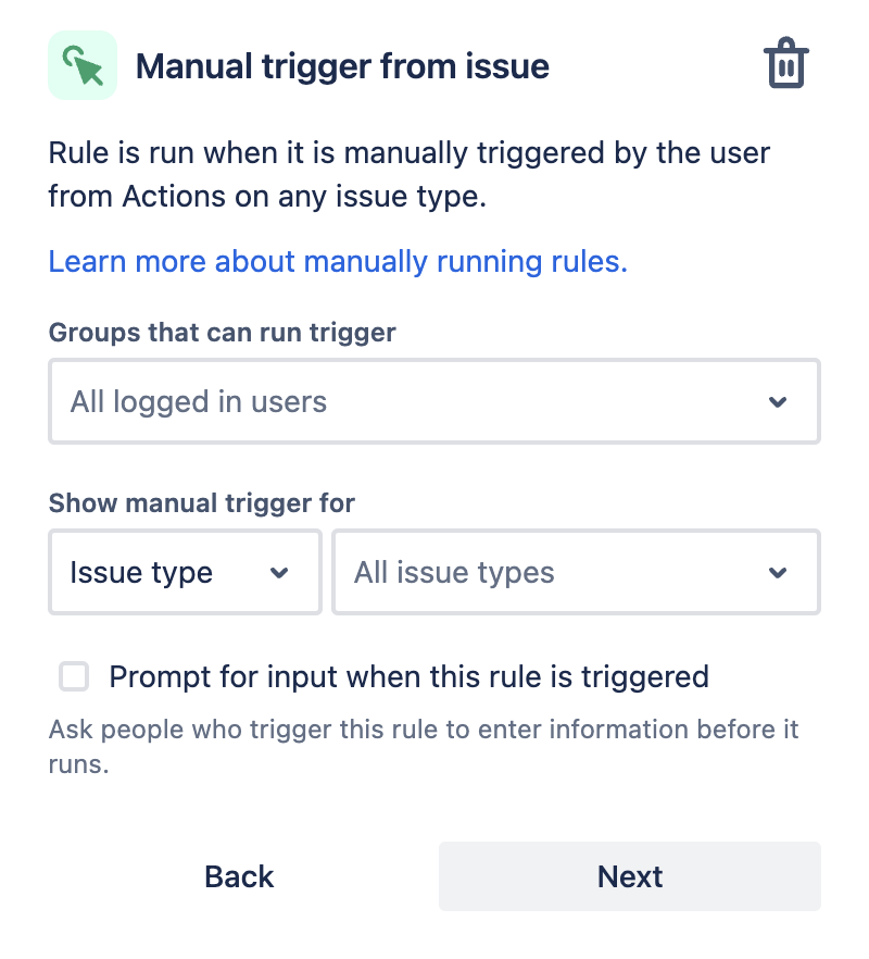 Manual trigger from issue in automation