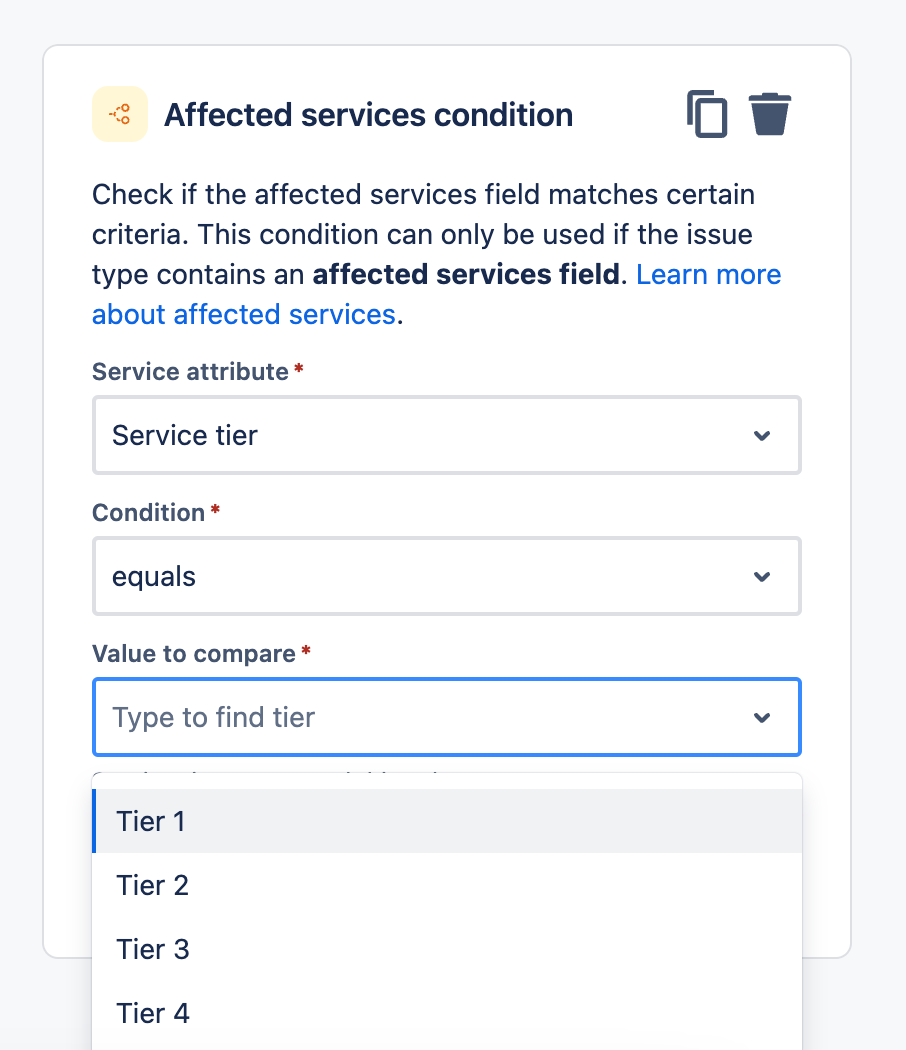 Affected services component in Jira Service Management automation