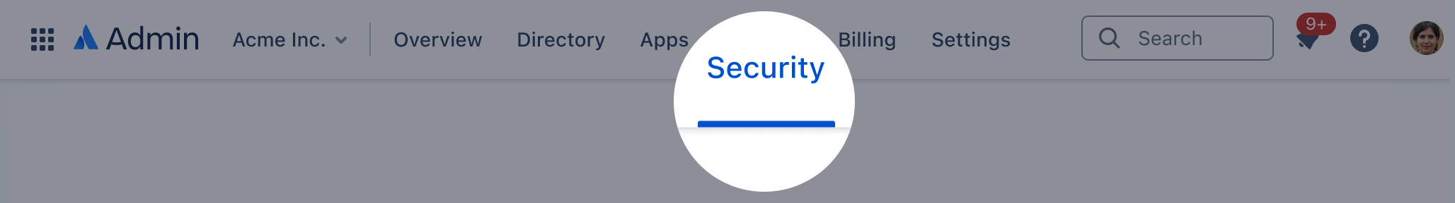 Security page in Atlassian Administration. Security is the fourth item in the primary navigation.