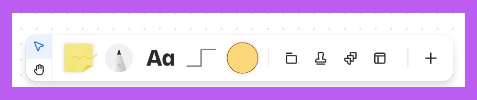 Introducing the elements on the toolbar. Hand, sticky note, pen, text, line, and shape