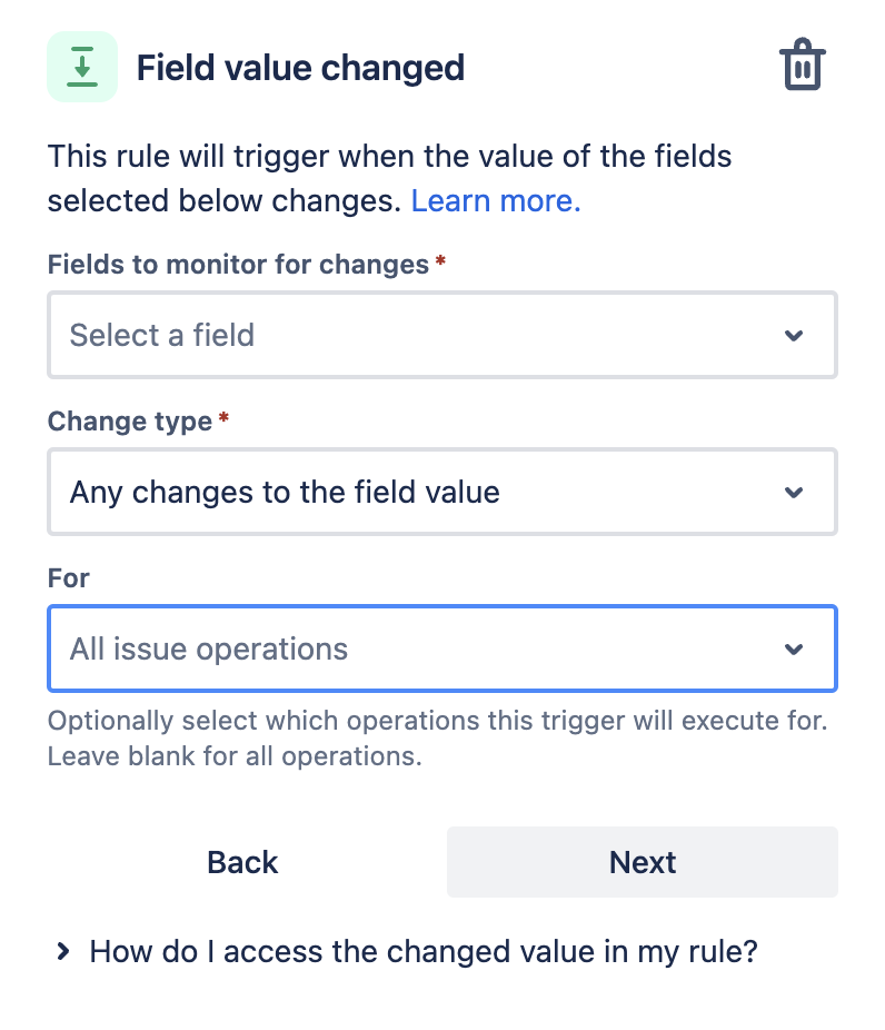 Field value changed trigger in automation