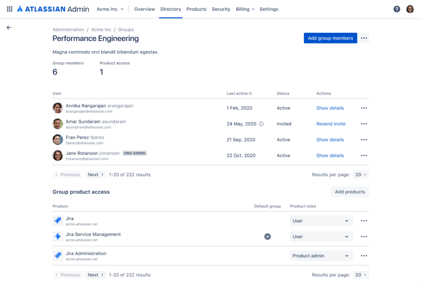 Group details page, group product access, product admin role for Jira Administration