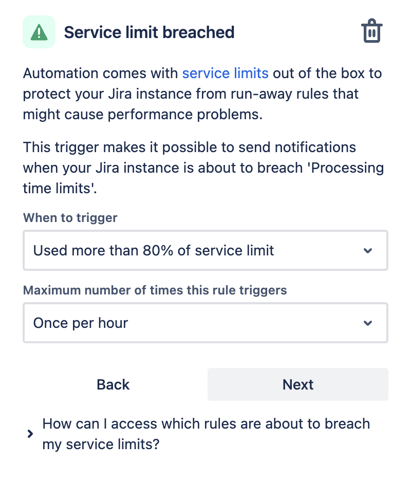 Service limit breached trigger in automation