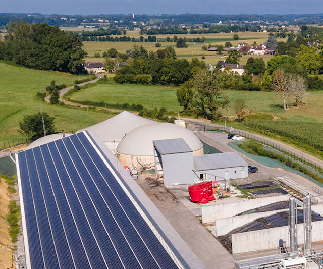 Site de méthanisation agricole de Méthalayou en Aquitaine, raccordé au réseau Teréga.