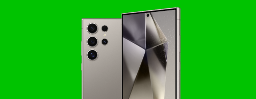 De S24 Ultra Titanium Grey voor- en achterkant samen met de S Pen De S24 Ultra Titanium Grey voor- en achterkant samen met de S Pen