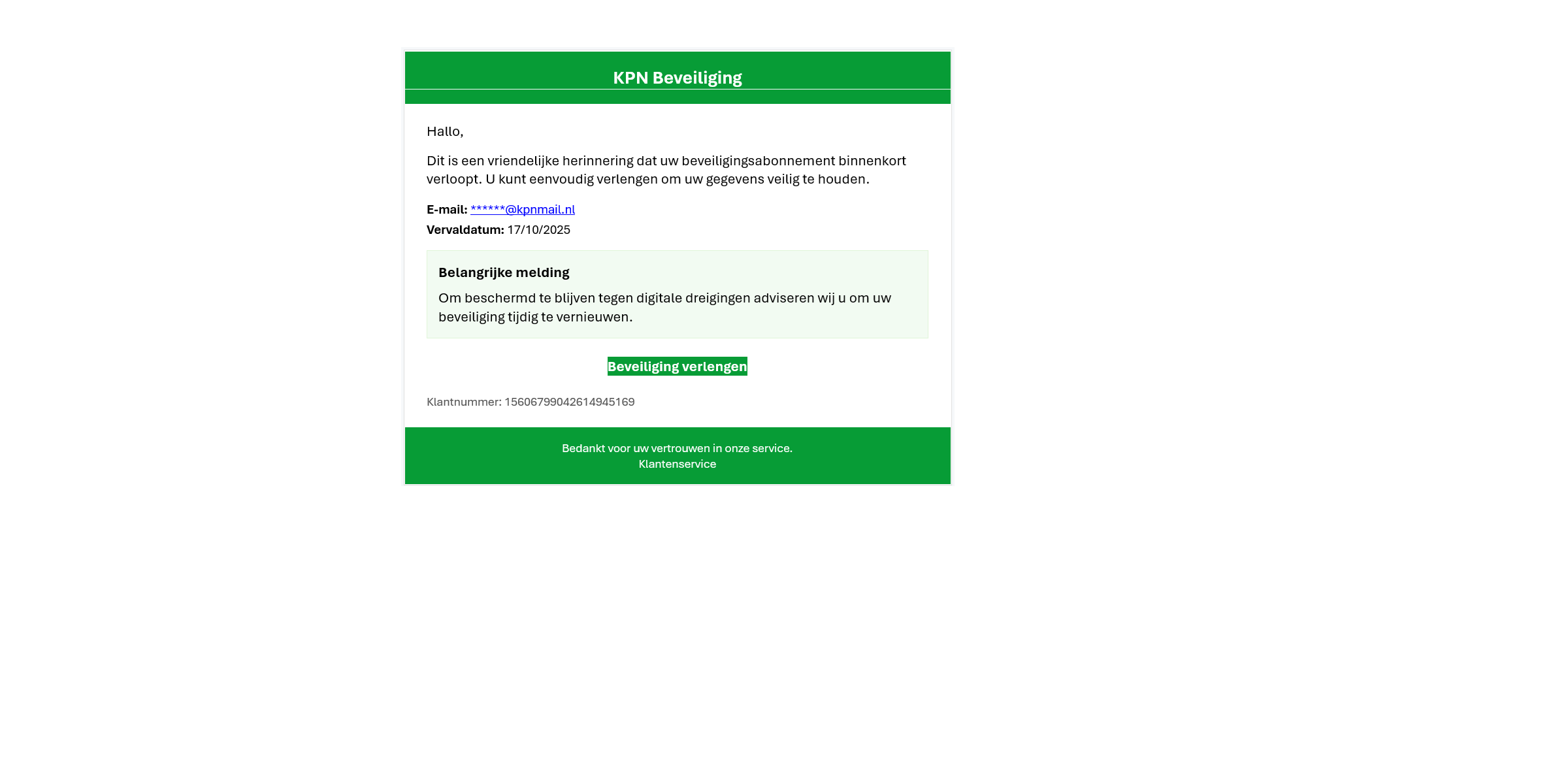 Afbeelding van phishingmail met onderwerp Waarschuwing beveiliging!
