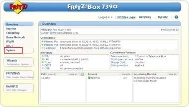 FRITZ!Box resetten stap 1 system