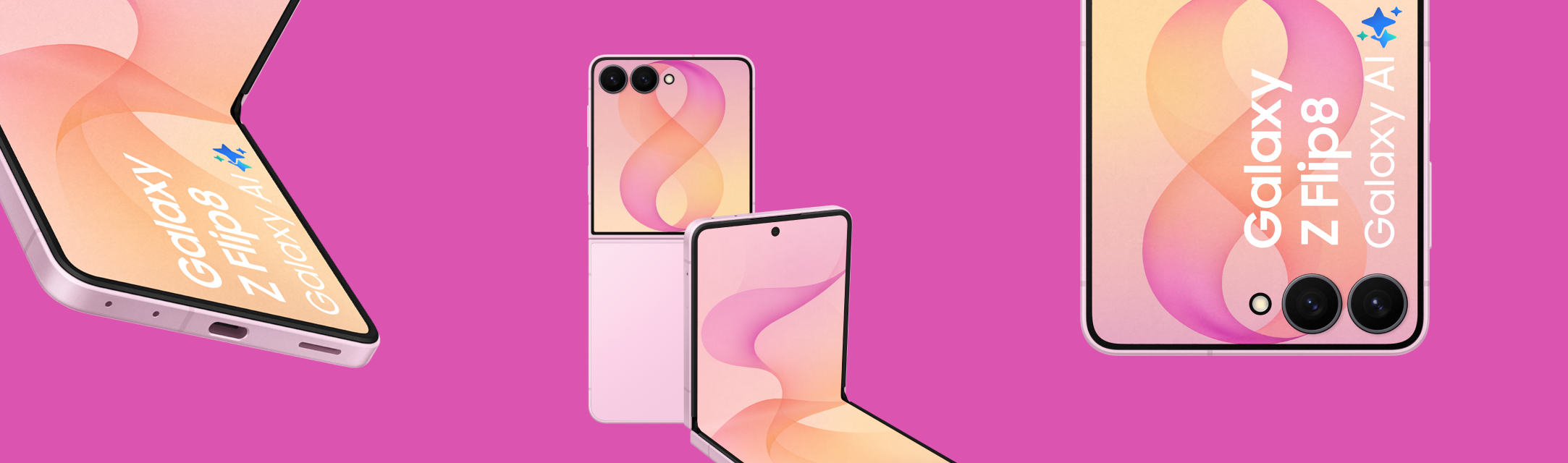 De achterkant, zijkant en voorkant van de donkerpaarse Galaxy S26