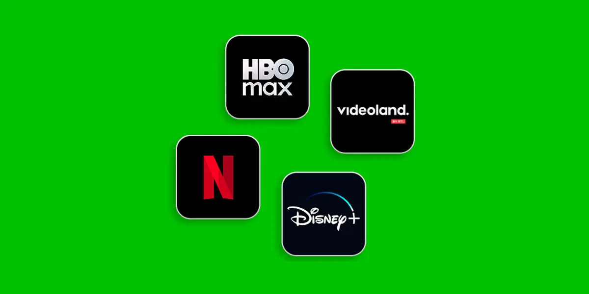 Logo's van HBO Max, Videoland, Netflix en Disney+