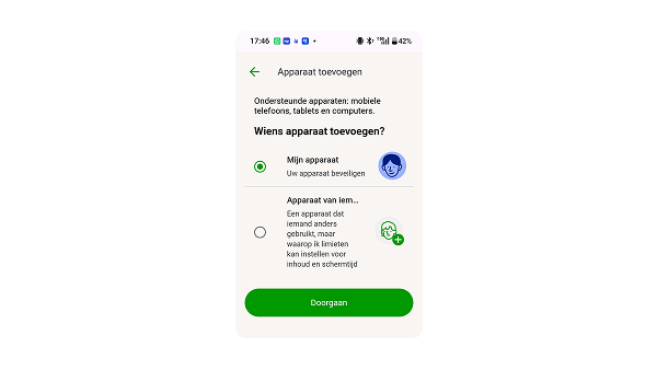 Overzicht om apparaten toe te voegen. Kies uit mijn apparaat of apparaat van iemand anders