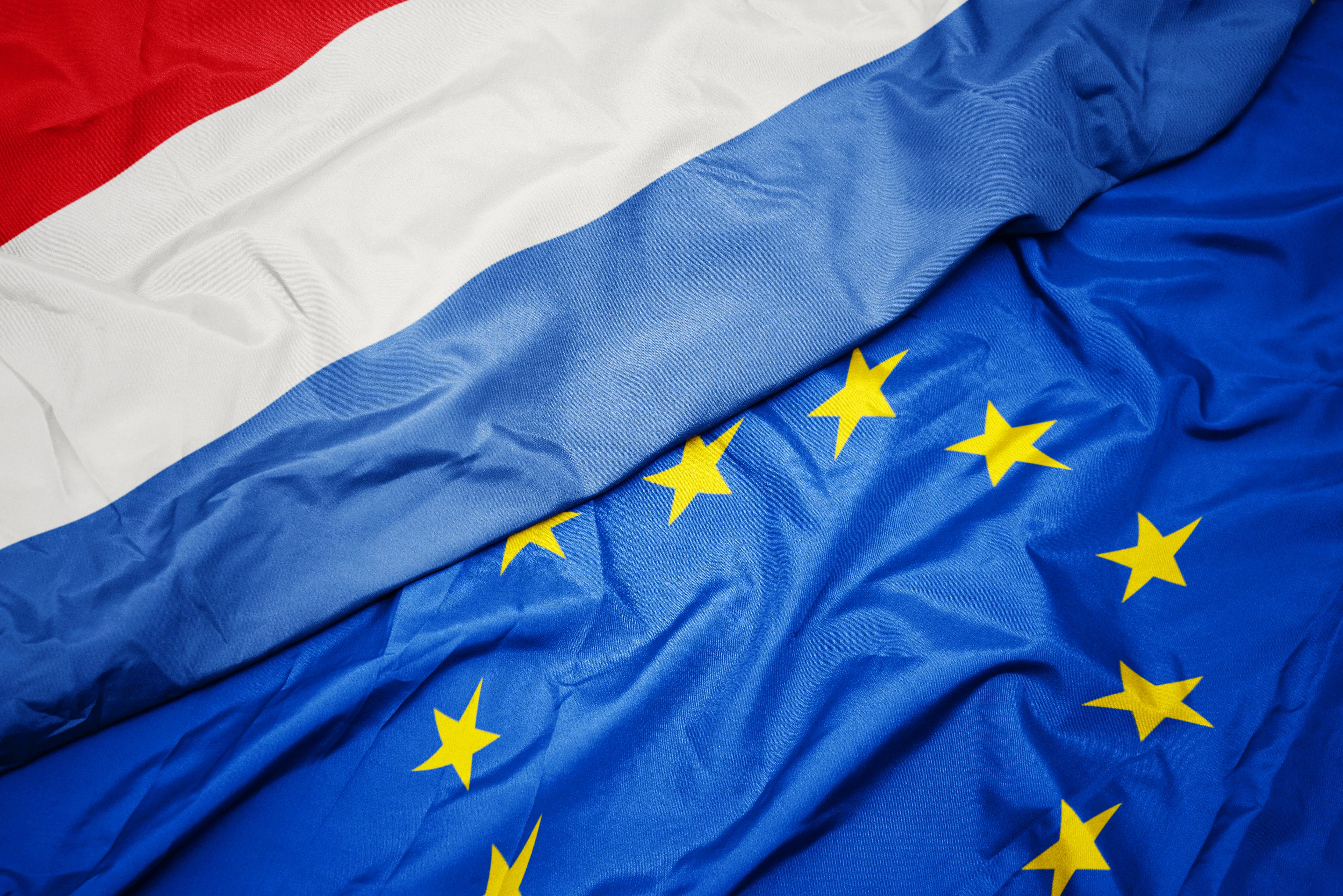 Foto van de Nederlandse en Europese vlag