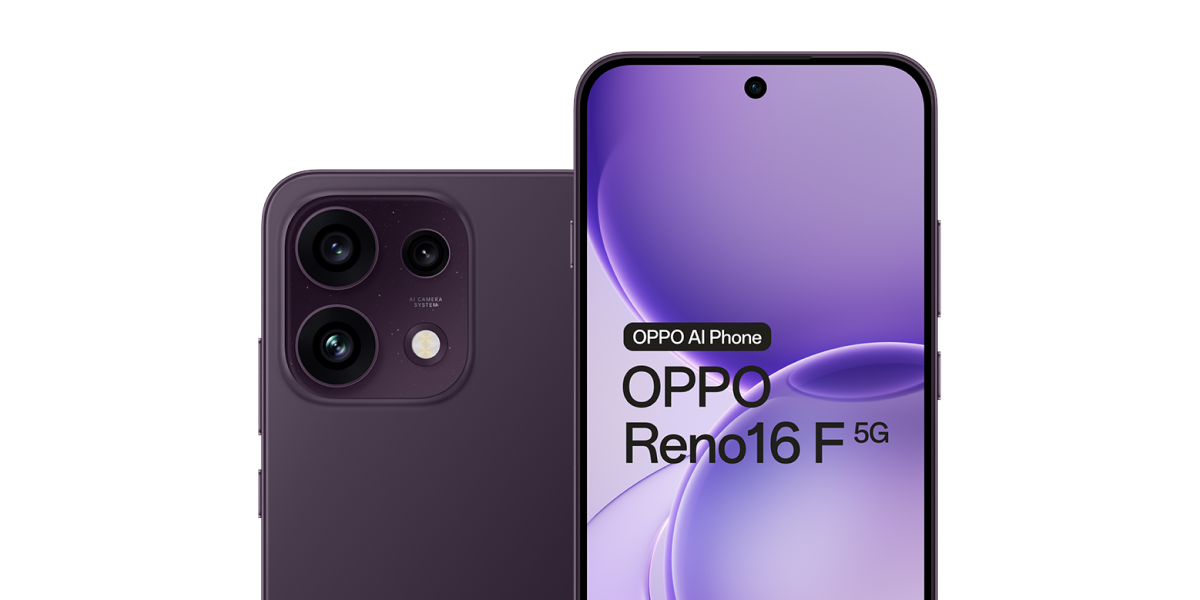 De achterkant en de voorkant van de OPPO Reno16 F