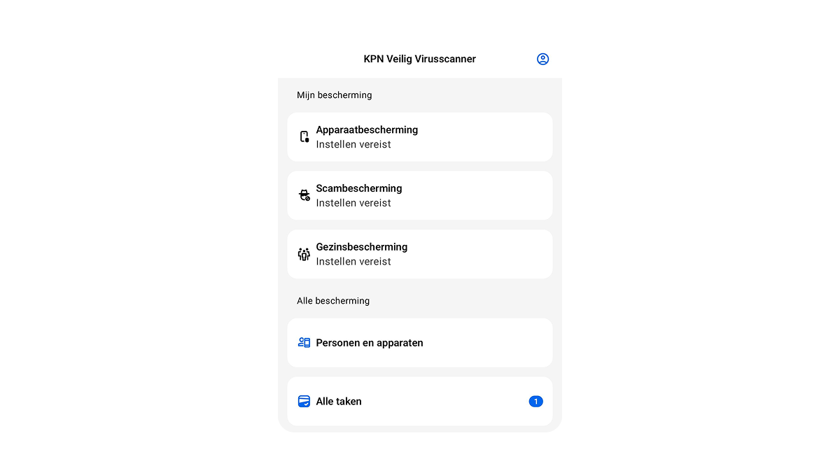 Screenshot van KPN Veilig virusscanner met een overzicht van alle bescherming