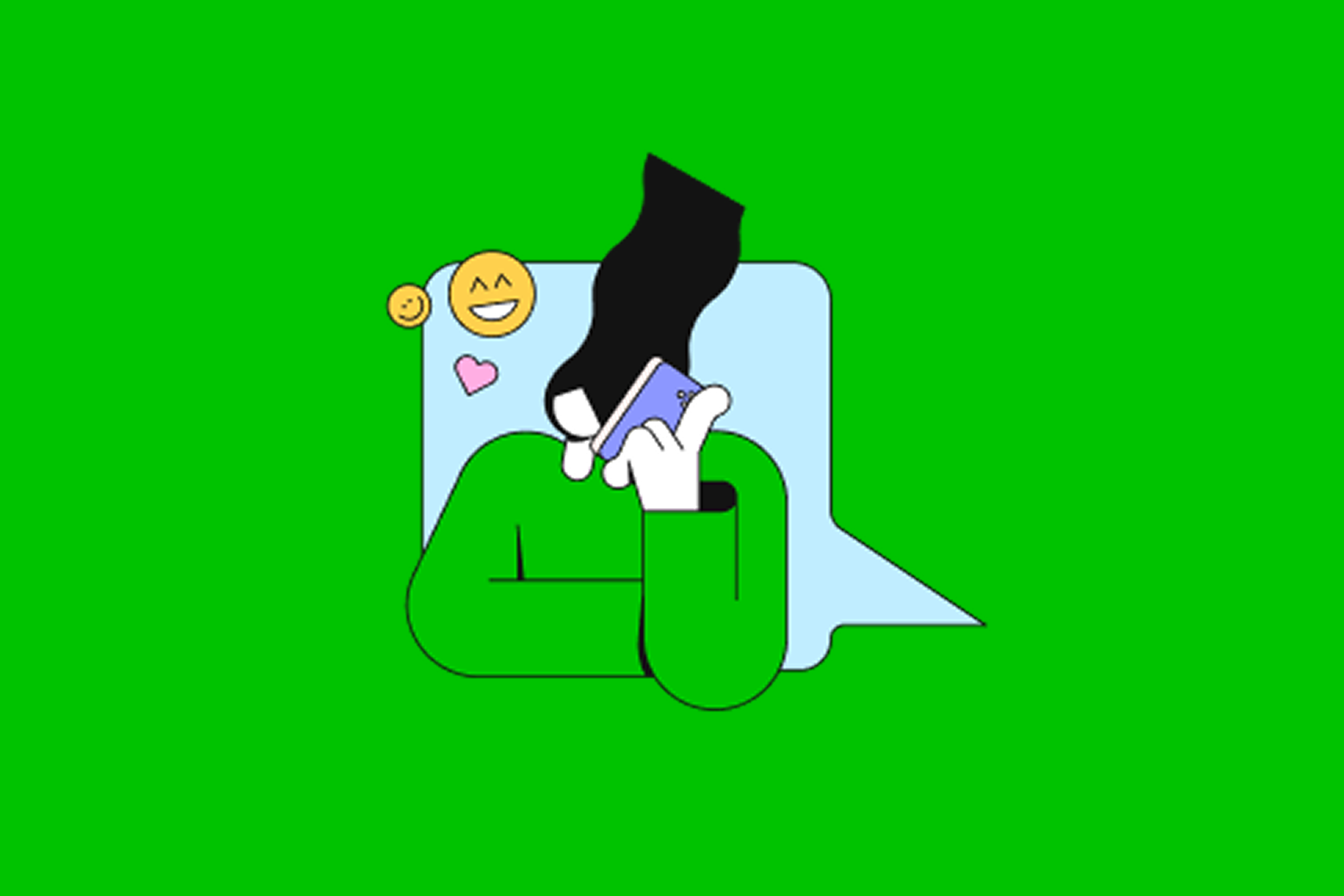 Informatie icon bellend persoon met chat en emoticons op groene achtergrond