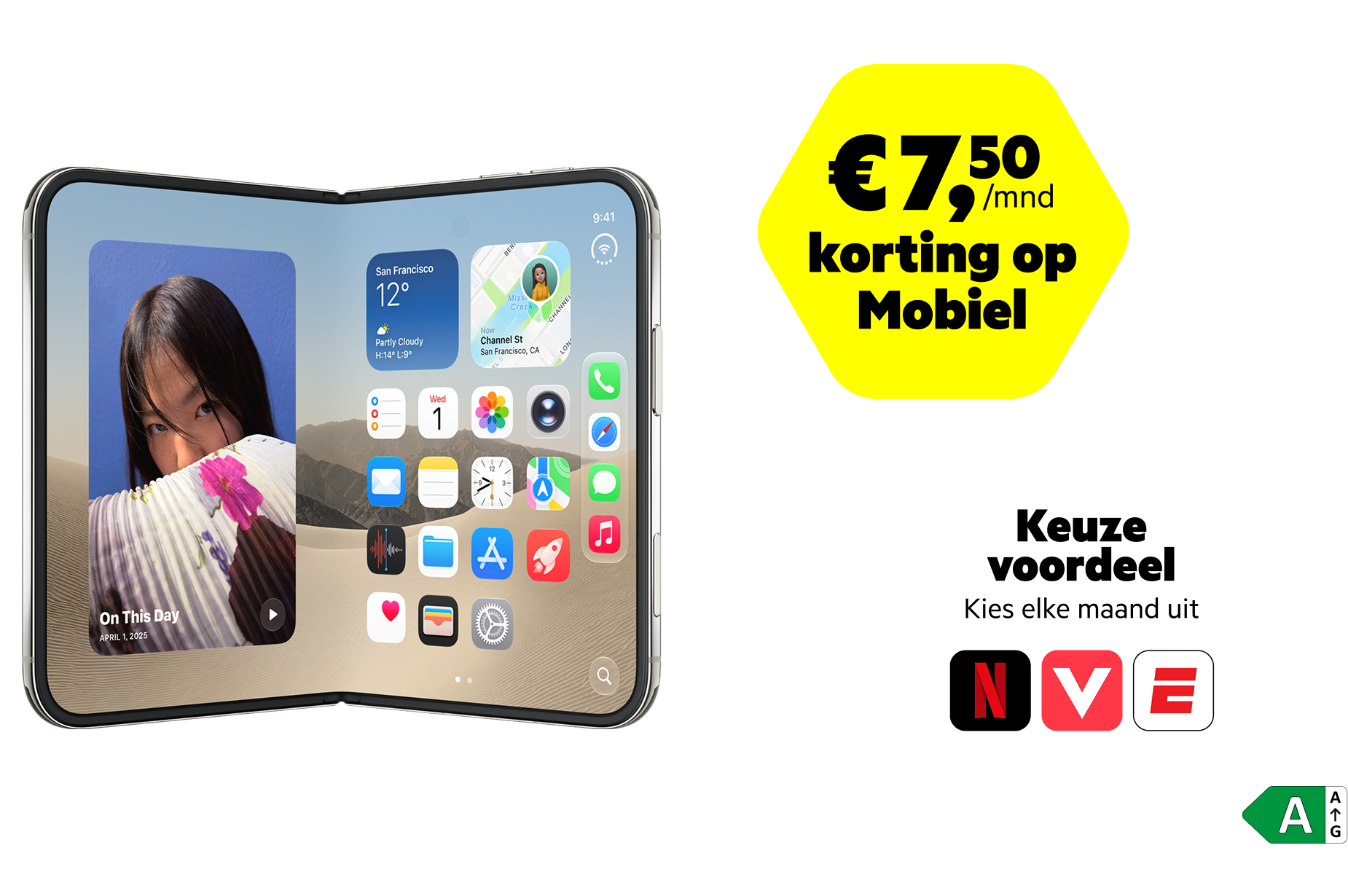 De witte iPhone Duo naast de combivoordeel stickers