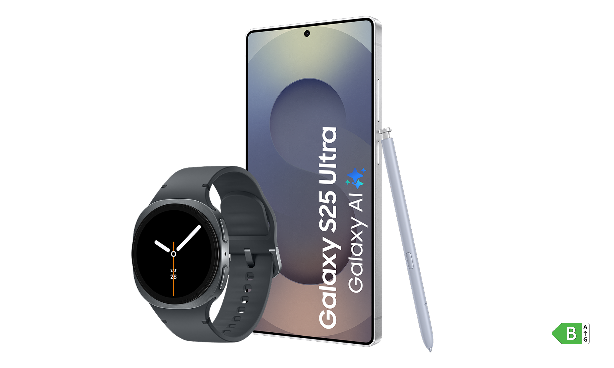 Samsung Galaxy S25 Ultra met een Galaxy Watch8 in de kleur zwart