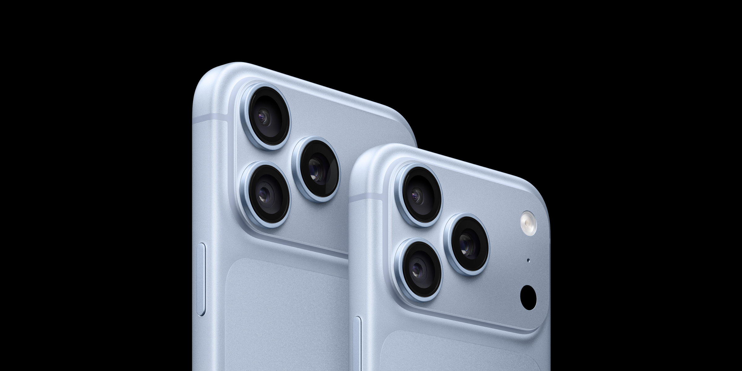 De achterkant van de lichtblauwe Apple iPhone 18 Pro Max