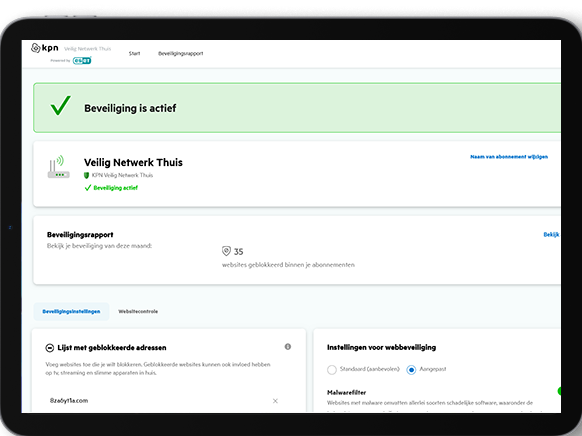 Tablet met KPN Veilig Netwerk Thuis aan staan