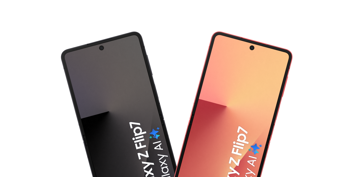 De Samsung Galaxy Z Flip7 in de kleur zwart en rood