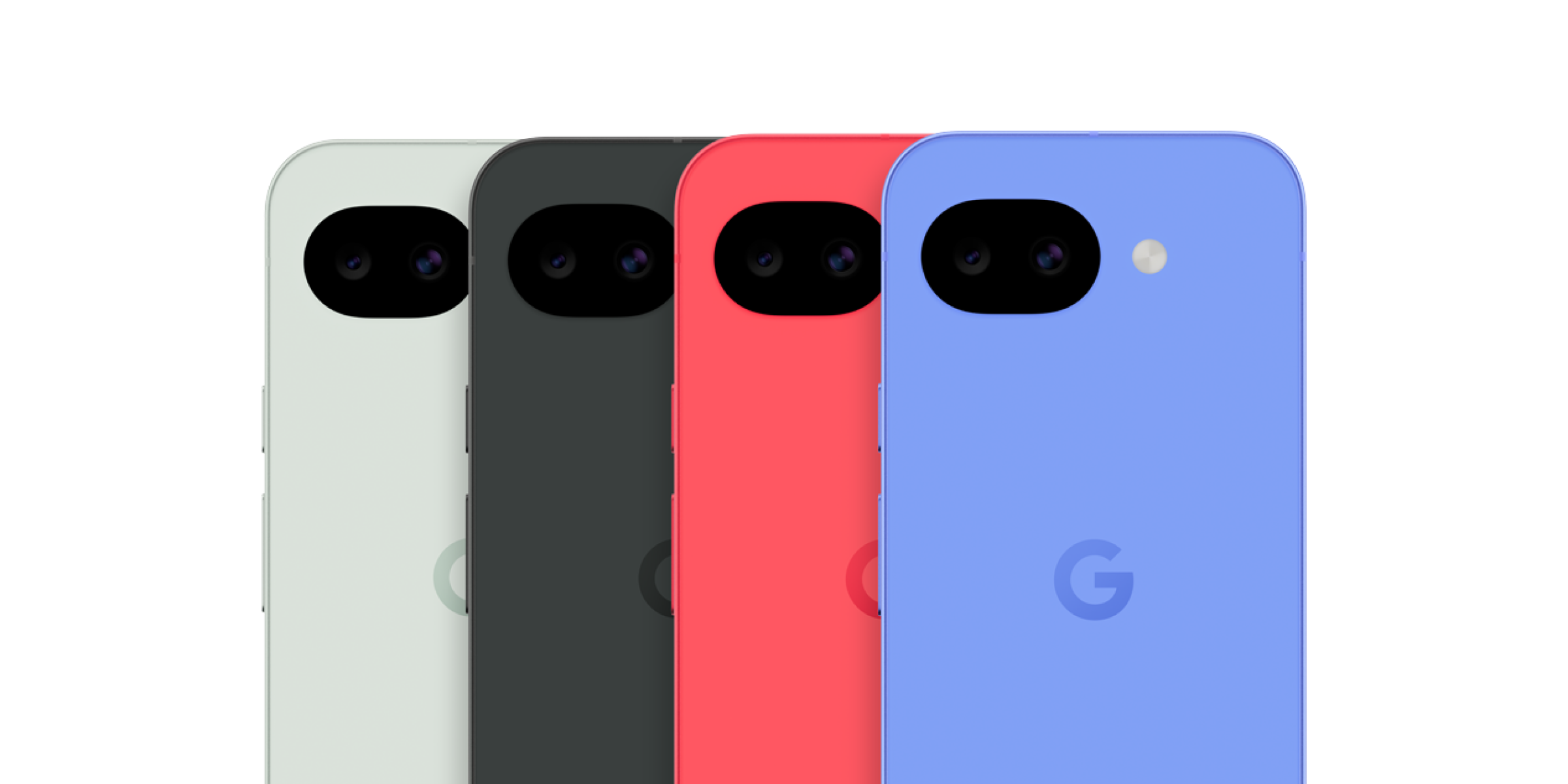 4 kleuren van de Google Pixel 10a. Mist, Obsidiaan, Bes, Lavendel