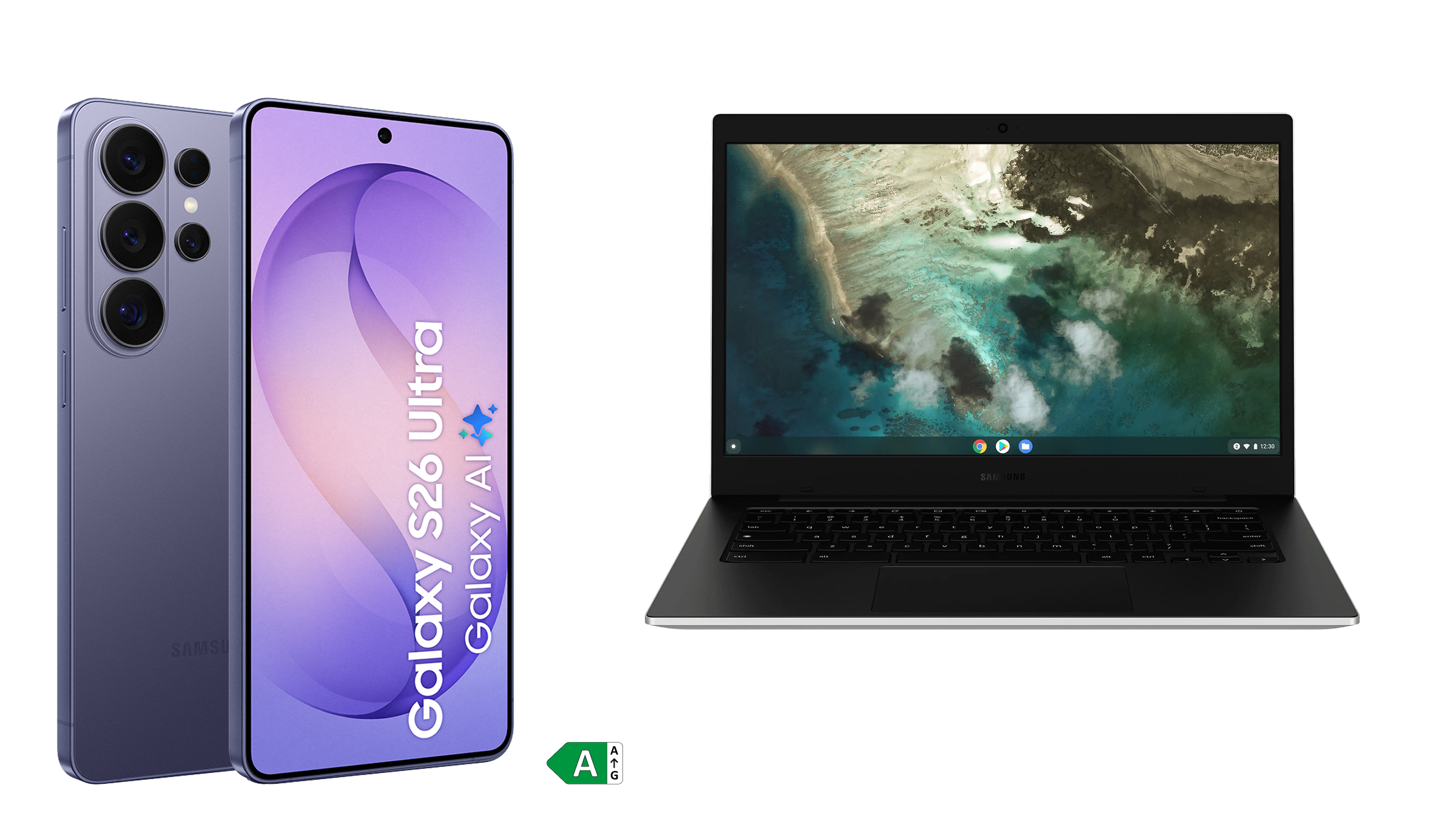 De Samsung Galaxy S26 Ultra met Galaxy Chromebook Go en energielabel A