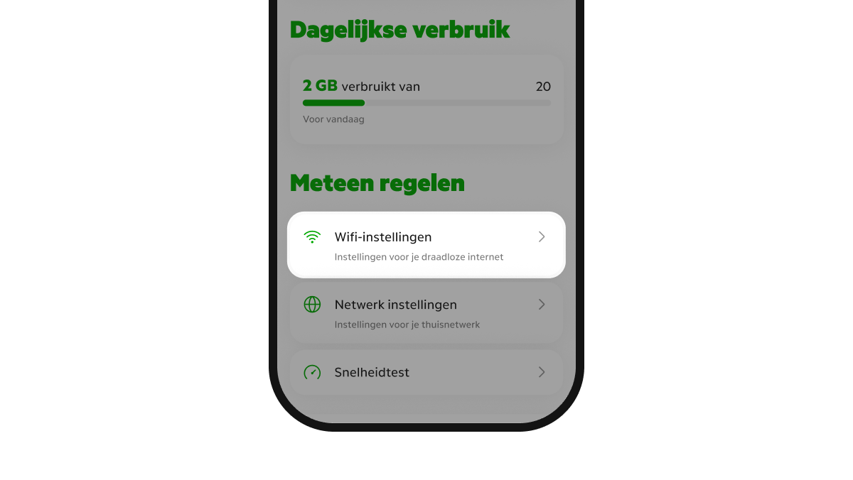 MijnKPN app met onder meteen regelen de menu optie Wifi instelllingen uitgelicht