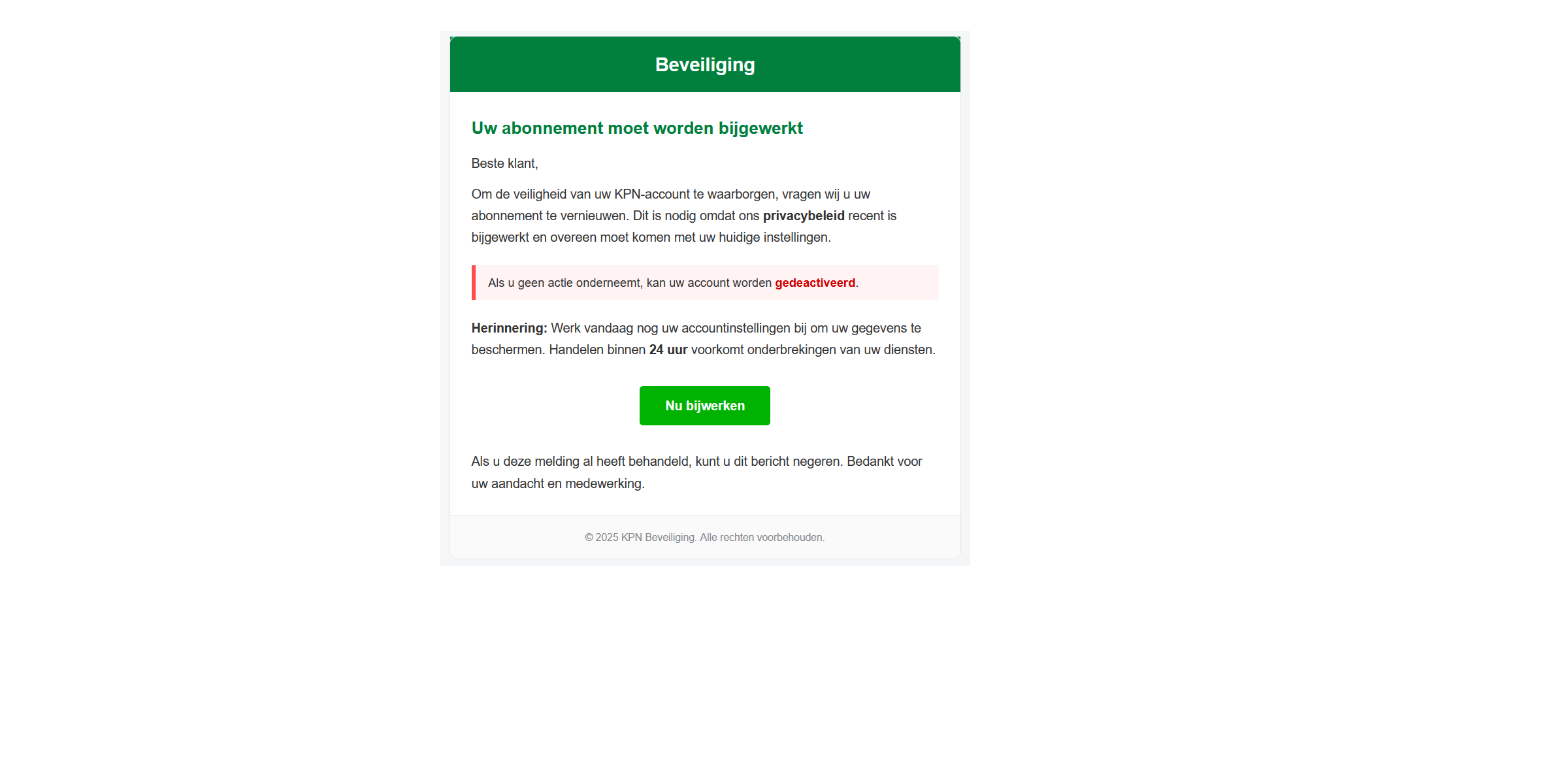 Afbeelding van phishing mail met onderwerp: Re Laatste oproep Liicentiie verlopen inhoud! 15102025