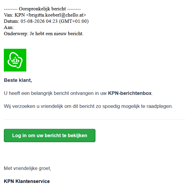 Afbeelding van phishingmail met onderwerp: Je hebt een nieuw bericht.