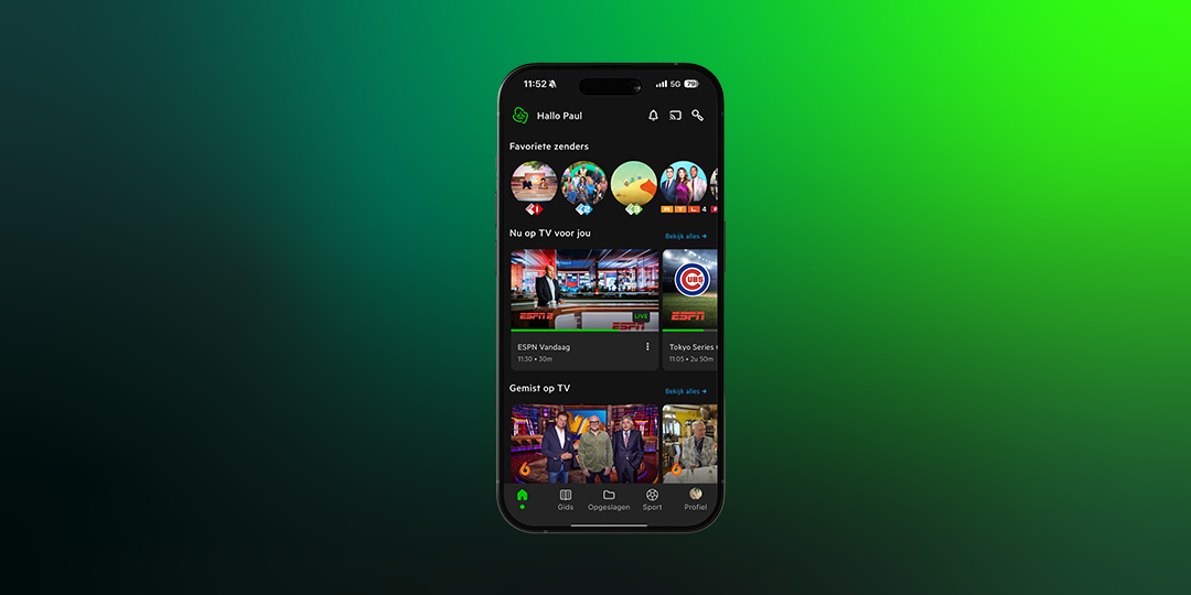 Telefoonscherm met KPN TV+ app