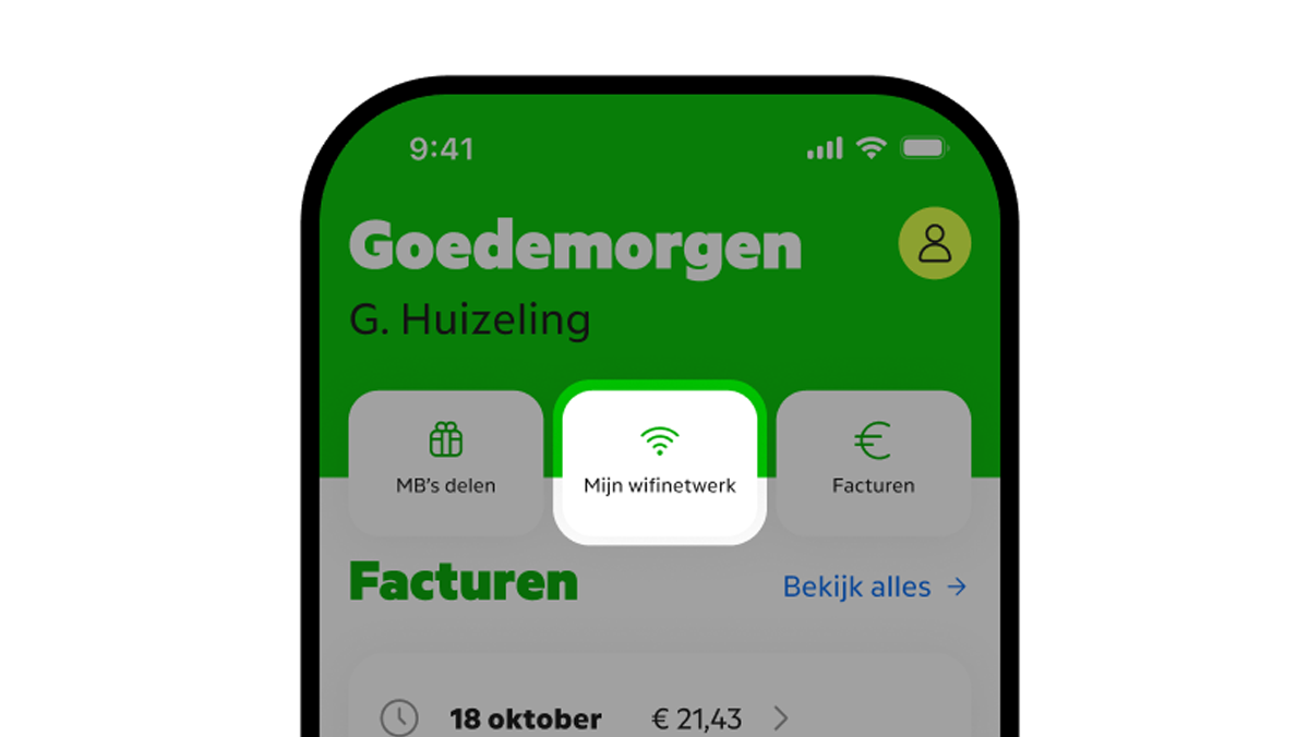 De MijnKPN app met de optie 'Mijn wifinetwerk' opgelicht