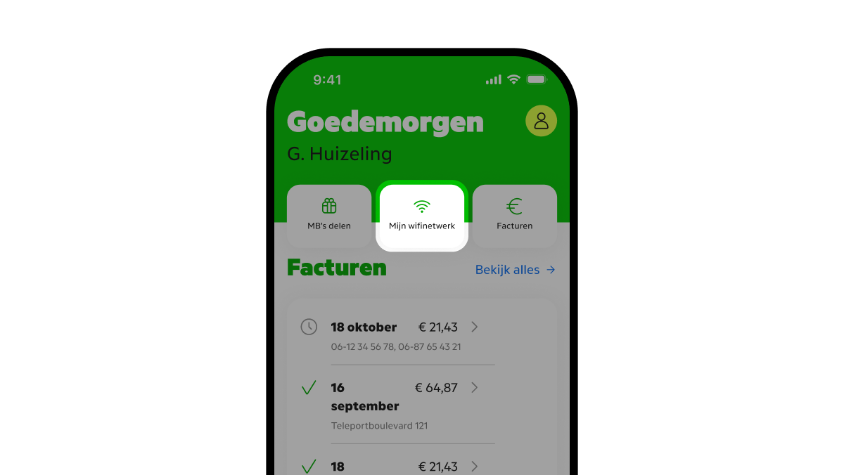 De MijnKPN app met de optie 'Mijn wifinetwerk' opgelicht