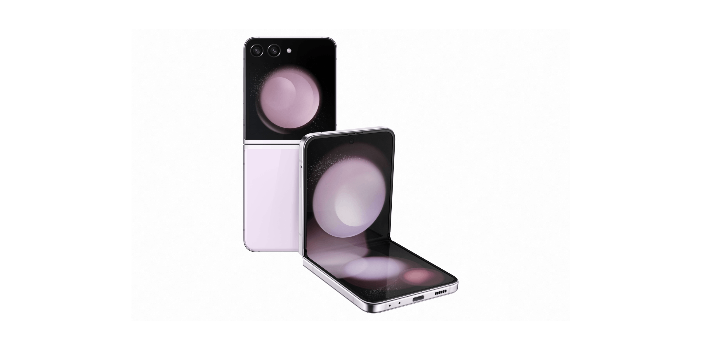 Samsung Galaxy Flip 5 voorkant ingevouwen, achterkant open