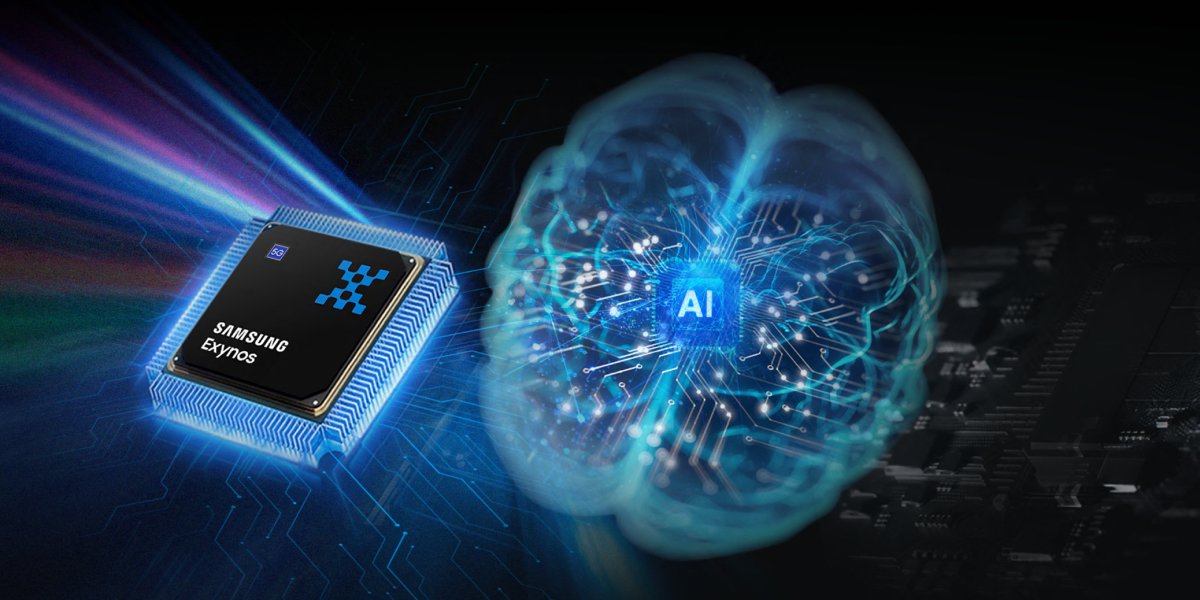 Visueel beeld van de Samsung Exynos-chip die gebruikt wordt voor AI