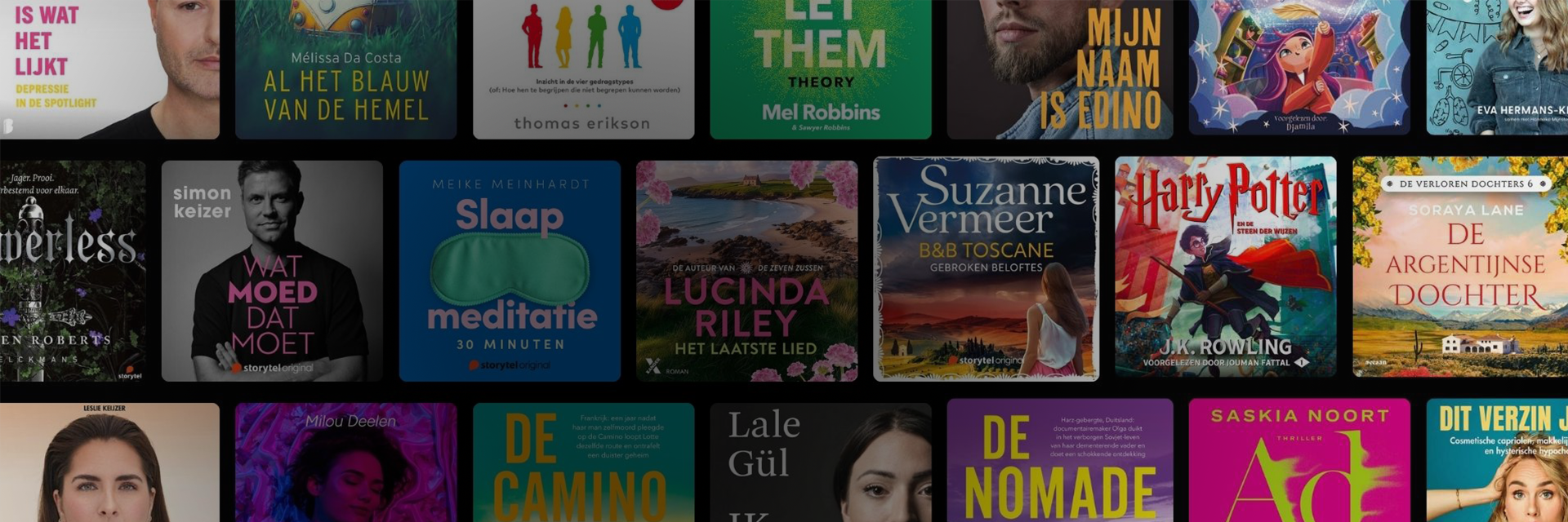 Verschillende Storytel titels op een rij