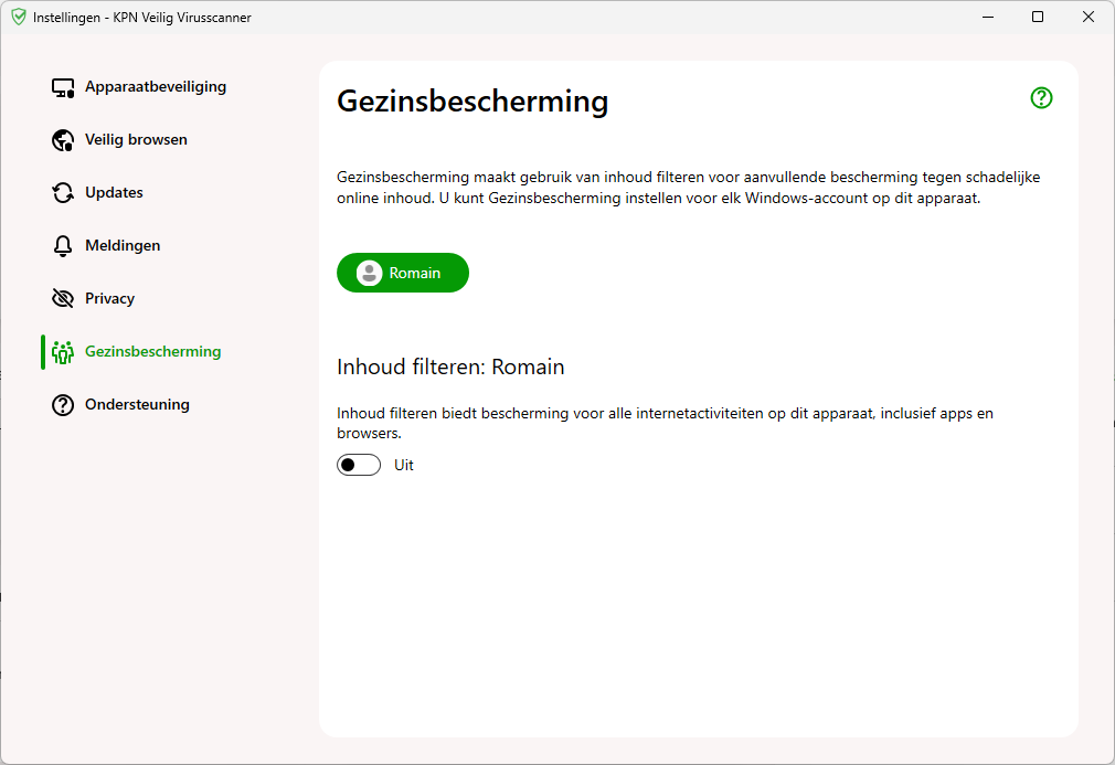 F-Secure screenshot van de desktop versie van gezinsbescherming