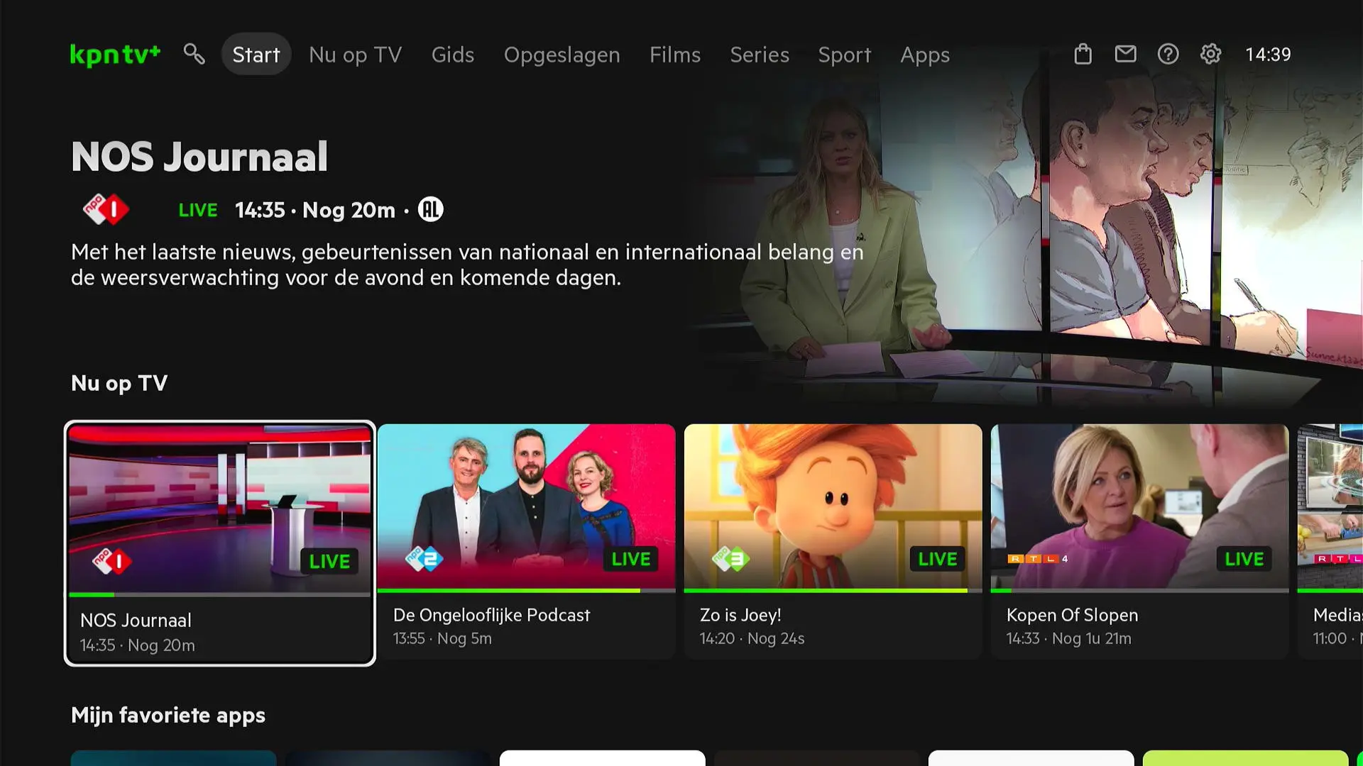 TV+ Het hoofdscherm van TV+