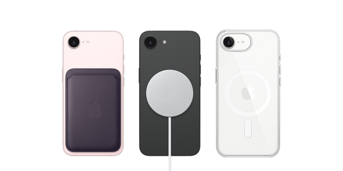 De iPhone 17e met MagSafe op de achterkant van het toestel