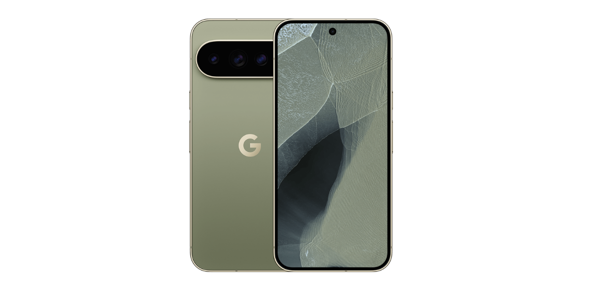 De voor en achterkant van de groene Google Pixel 11 Pro XL