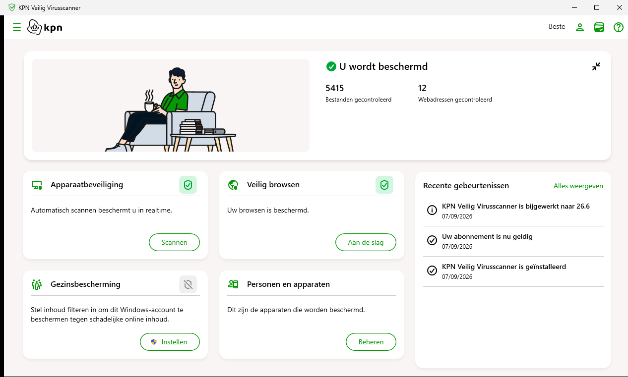 Screenshot van de desktop F-Secure virusscanner waarop een overzicht te zien is